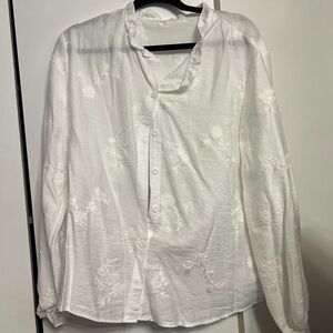 White Embroidered Button-Up Shirt